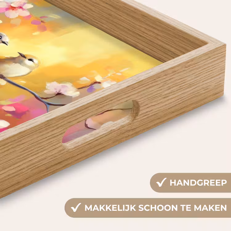 Vogels - Bloemen - Roze Dienblad Rechthoek middel -USP_HandgreepNL