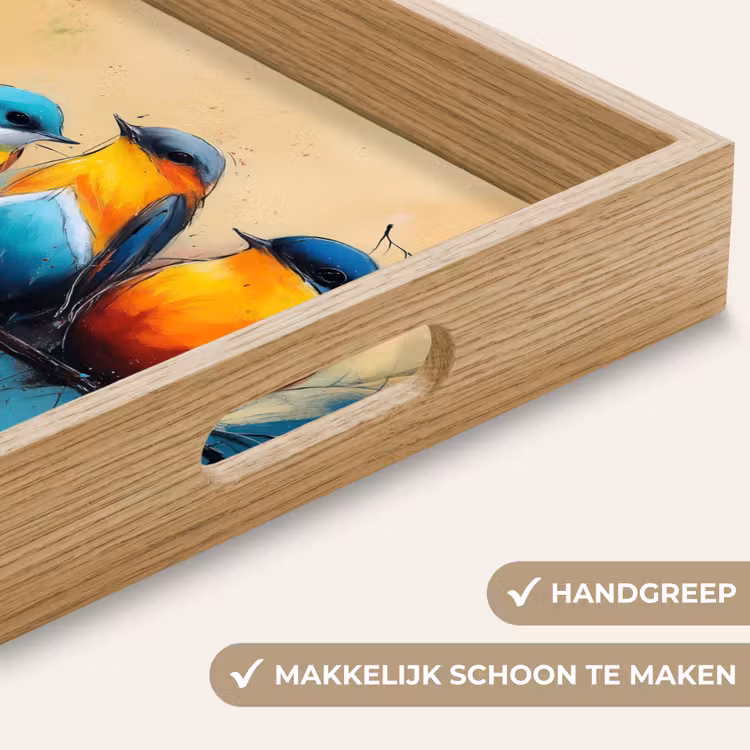 Vogels - Kleurrijk - Tak - Abstract Dienblad Rechthoek middel -USP_HandgreepNL