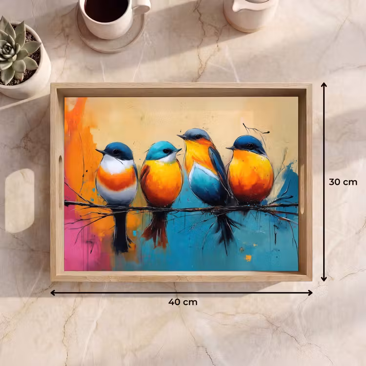 Vogels - Kleurrijk - Tak - Abstract Dienblad Rechthoek middel -USP_Formaat