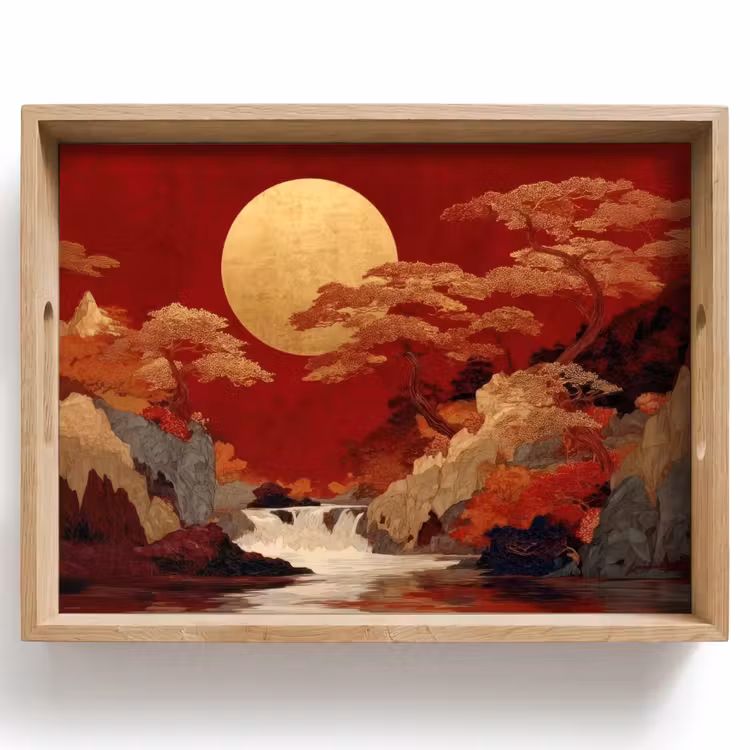 Volle maan - Landschap - Waterval Dienblad Rechthoek middel -z3d_shopping