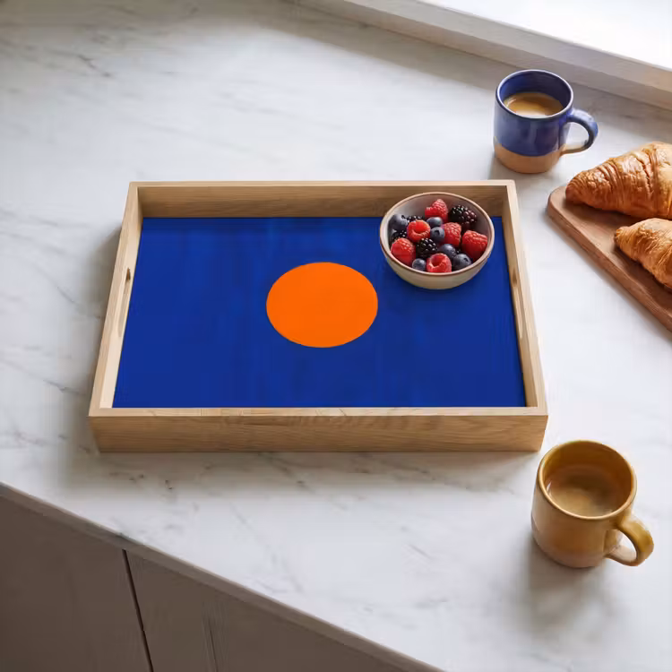 Vorm - Rond - Minimalistisch - Blauw Dienblad Rechthoek middel -sfeer2