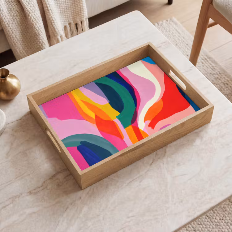 Vormen - Golvend - Abstract - Felroze Dienblad Rechthoek middel -sfeer1