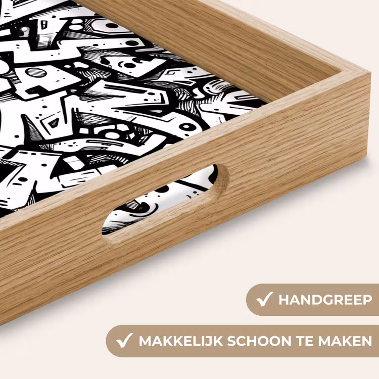 Vormen - Letters - Graffiti - Zwart Dienblad Rechthoek middel -USP_HandgreepNL