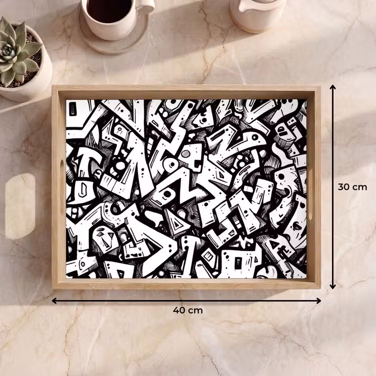 Vormen - Letters - Graffiti - Zwart Dienblad Rechthoek middel -USP_Formaat