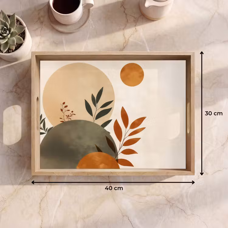 Vormen - Rond - Bladeren - Beige Dienblad Rechthoek middel -USP_Formaat