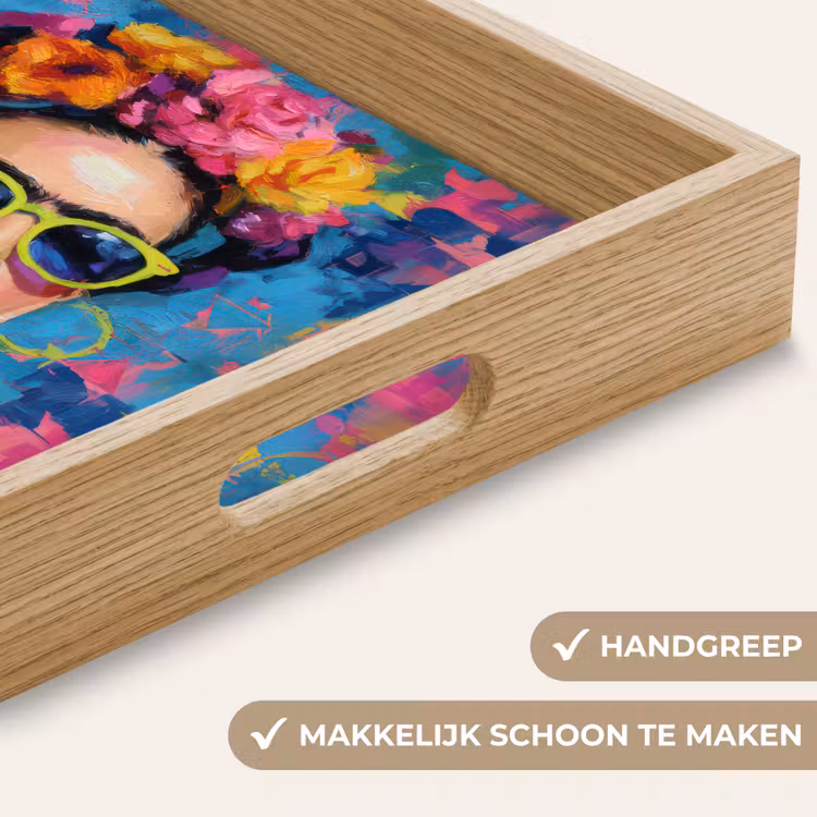 Vrolijk portret - Vrouw - Bloemenkroon Dienblad Rechthoek middel -USP_HandgreepNL
