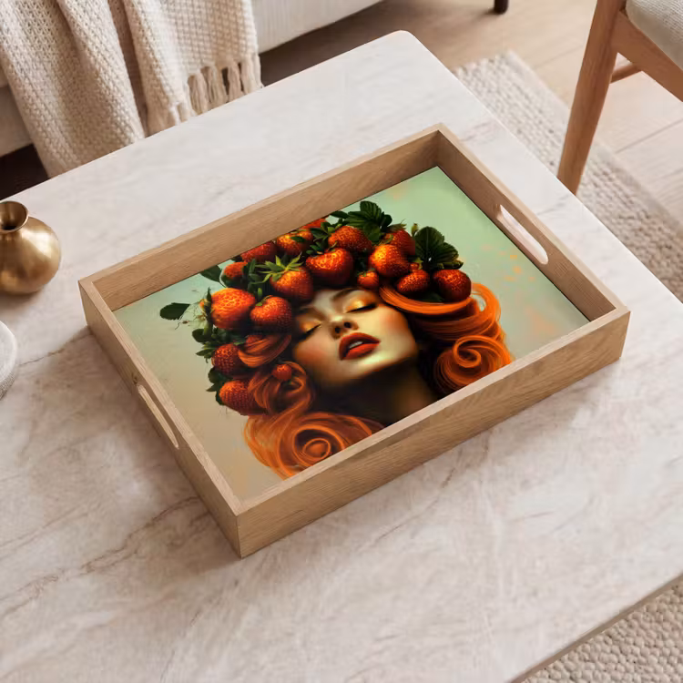Vrouw - Aardbeien - Kroon Dienblad Rechthoek middel -sfeer1