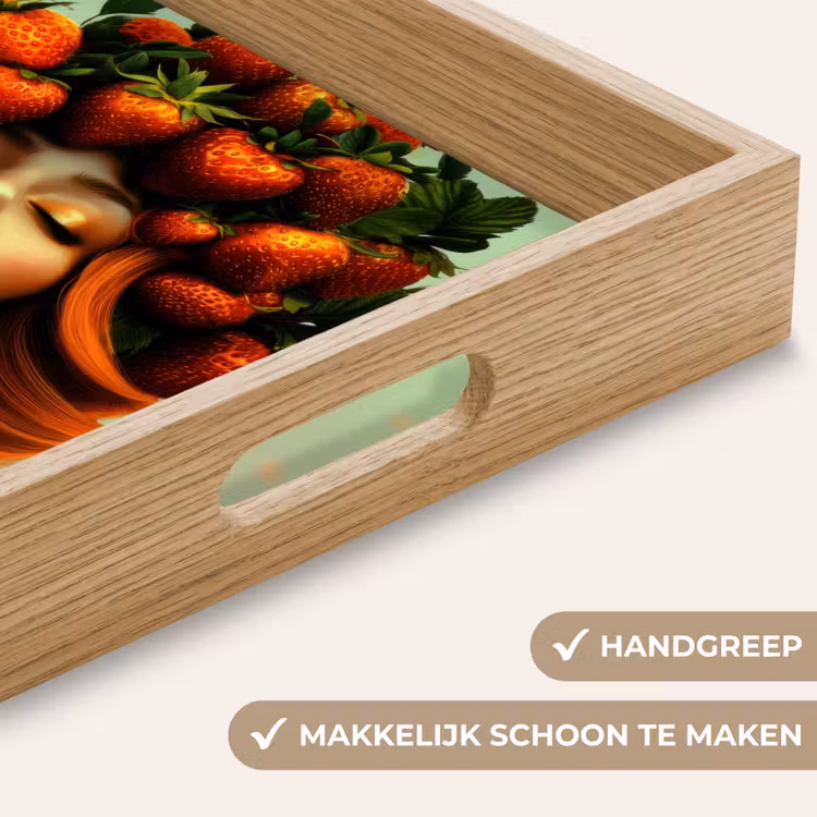 Vrouw - Aardbeien - Kroon Dienblad Rechthoek middel -USP_HandgreepNL