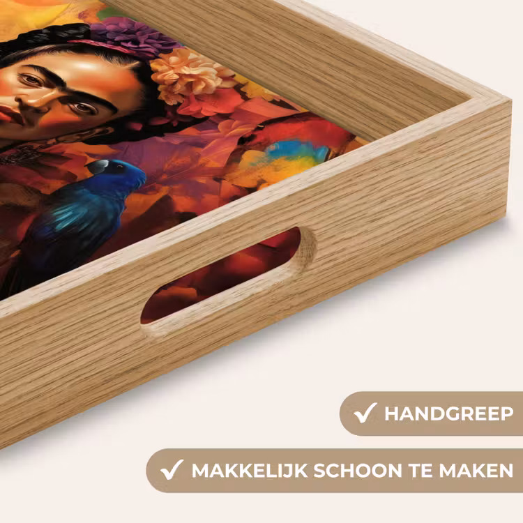 Vrouw - Bloemen - Papegaai - Schilderachtig Dienblad Rechthoek middel -USP_HandgreepNL