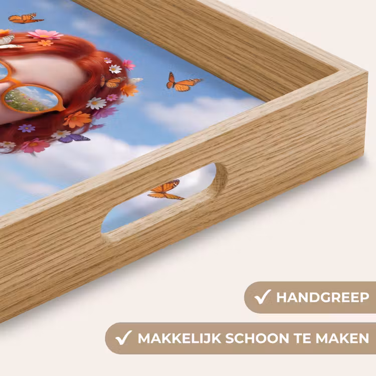 Vrouw - Bloemen - Zomer - Portret - Kleurrijk Dienblad Rechthoek middel -USP_HandgreepNL