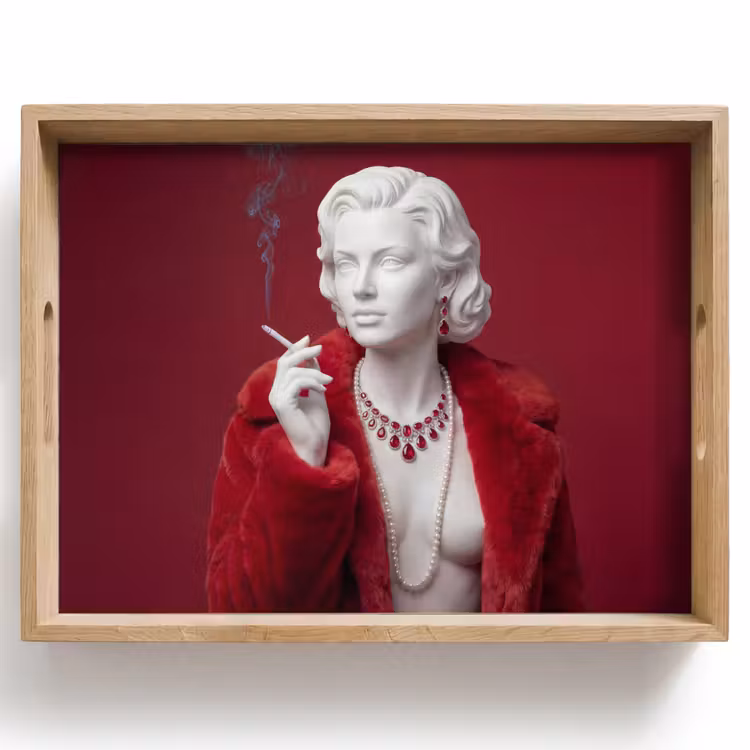 Vrouw - Bontjas - Mode - Klassiek - Rood Dienblad Rechthoek middel -z3d_shopping