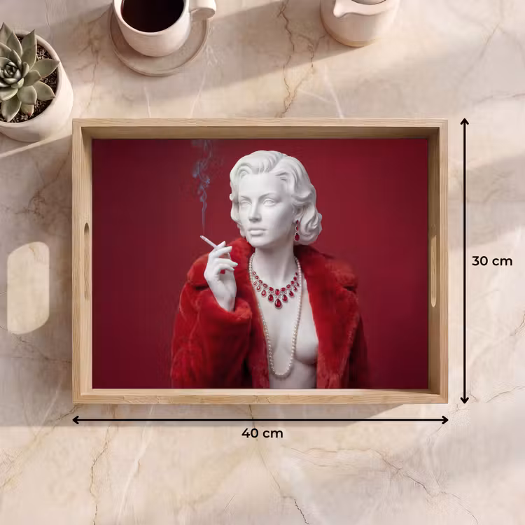 Vrouw - Bontjas - Mode - Klassiek - Rood Dienblad Rechthoek middel -USP_Formaat