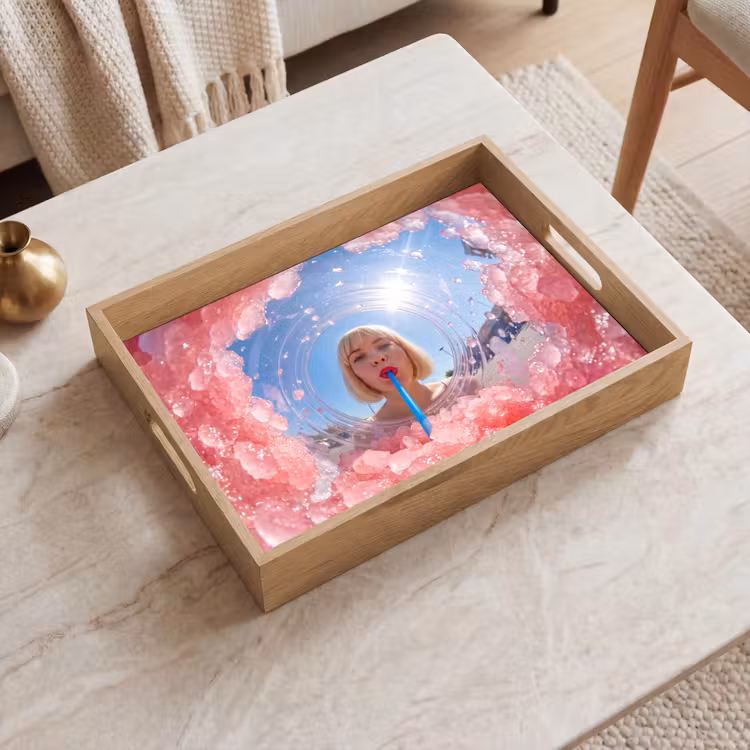 Vrouw - Drank - Zomer - Roze - Blauw Dienblad Rechthoek middel -sfeer1