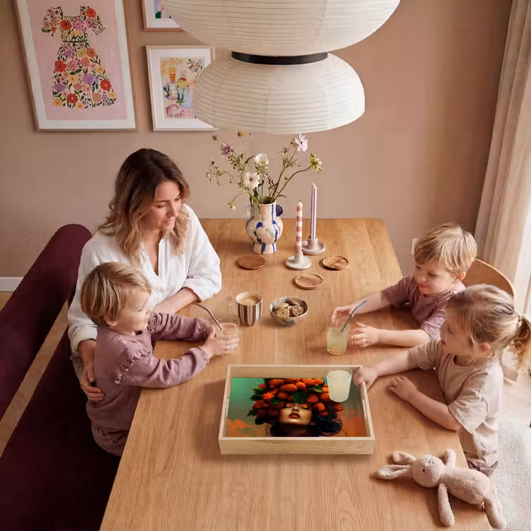 Vrouw - Frambozen - Bladeren Dienblad Rechthoek middel -sfeer4