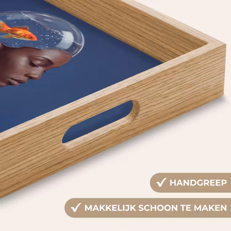 Vrouw - Goudvis - Hoofd - Abstract - Blauw Dienblad Rechthoek middel -USP_HandgreepNL