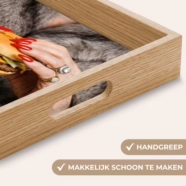 Vrouw - Hamburger - Bontjas Dienblad Rechthoek middel -USP_HandgreepNL