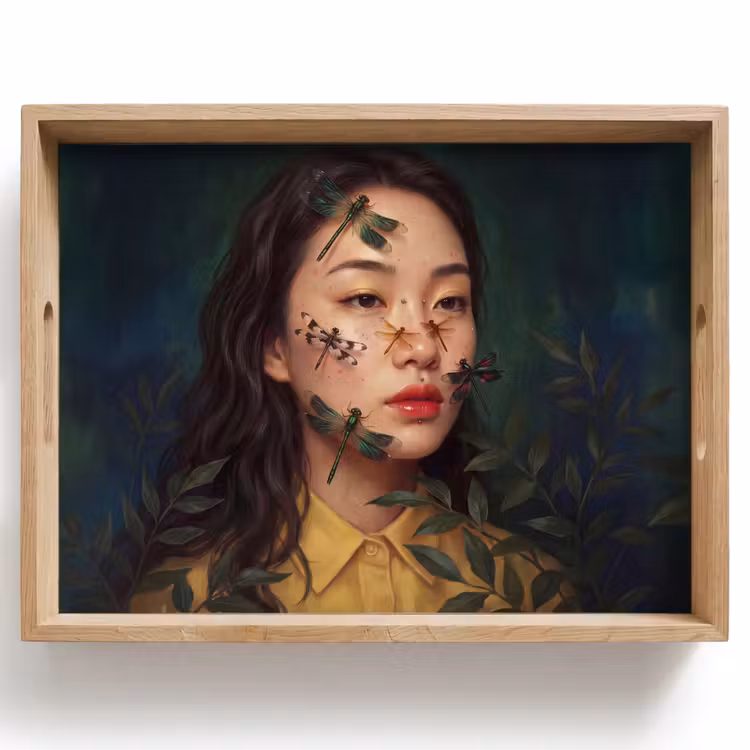 Vrouw - Insecten - Natuur - Portret - Groen Dienblad Rechthoek middel -z3d_shopping
