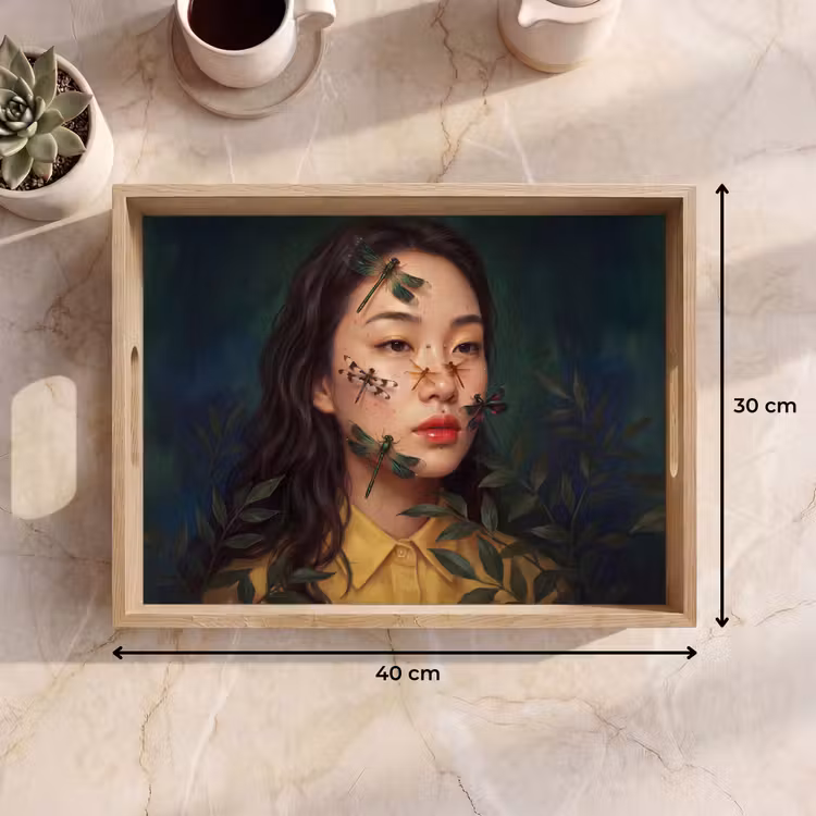 Vrouw - Insecten - Natuur - Portret - Groen Dienblad Rechthoek middel -USP_Formaat