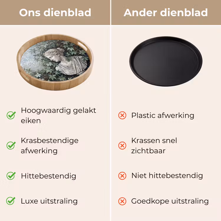 Vrouw - Klassiek - Mozaiëk - Natuur - Groen Dienblad Rond middel -USP_VergelijkingNL