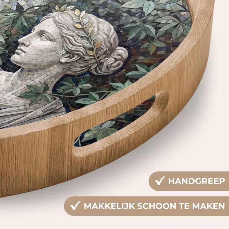 Vrouw - Klassiek - Mozaiëk - Natuur - Groen Dienblad Rond middel -USP_HandgreepNL