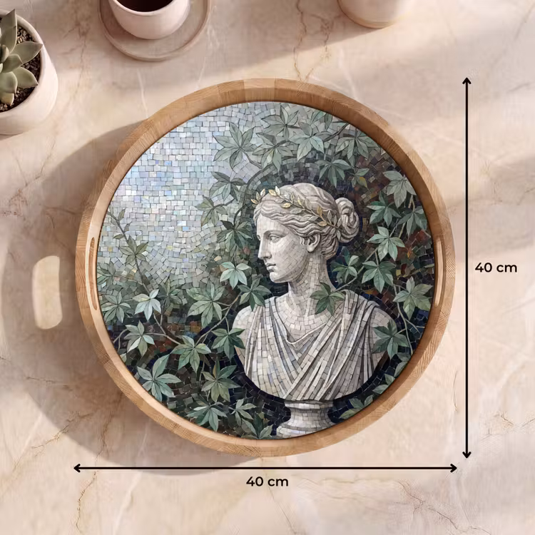 Vrouw - Klassiek - Mozaiëk - Natuur - Groen Dienblad Rond middel -USP_Formaat