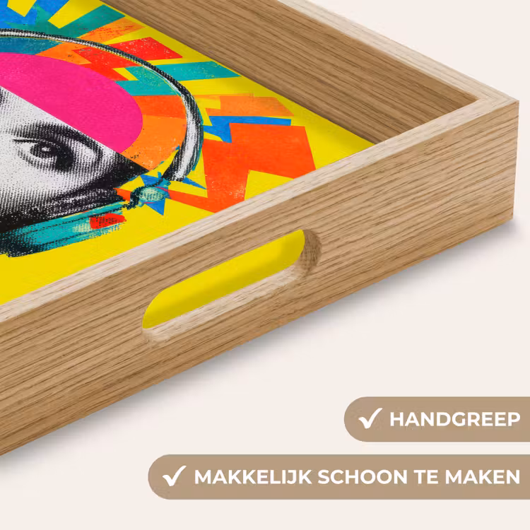 Vrouw - Koptelefoon - Geel Dienblad Rechthoek middel -USP_HandgreepNL
