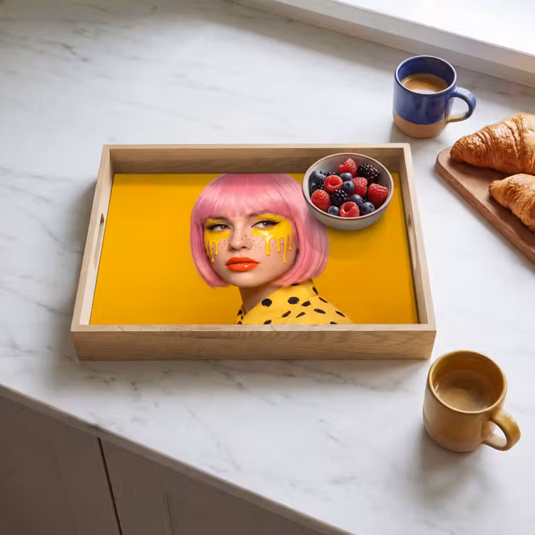Vrouw - Portret - Abstract - Kleurrijk - Geel Dienblad Rechthoek middel -sfeer2