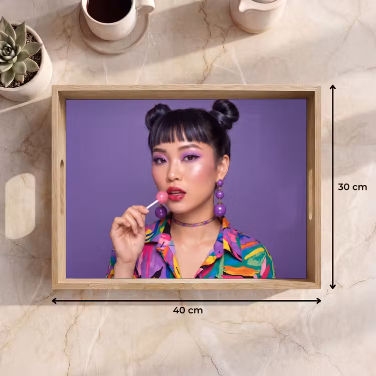 Vrouw - Portret - Make-up - Paars - Levendig Dienblad Rechthoek middel -USP_Formaat