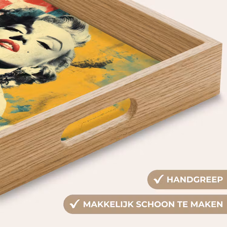 Vrouw - Rode lippen - Abstracte kleurvlakken - Popartuistraling Dienblad Rechthoek middel -USP_HandgreepNL