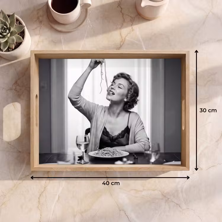 Vrouw - Spaghetti - Zwart - Wit Dienblad Rechthoek middel -USP_Formaat