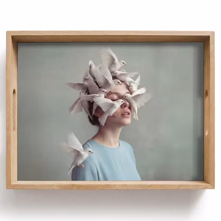 Vrouw - Vogels - Abstract - Modern - Wit Dienblad Rechthoek middel -z3d_shopping