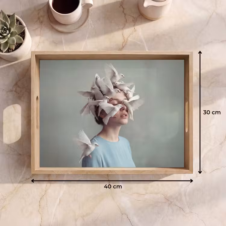 Vrouw - Vogels - Abstract - Modern - Wit Dienblad Rechthoek middel -USP_Formaat