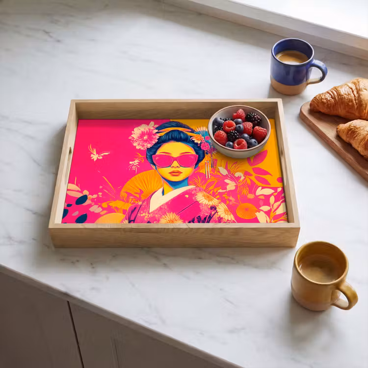 Vrouw - Zonnebril - Abstract - Oranje Dienblad Rechthoek middel -sfeer2