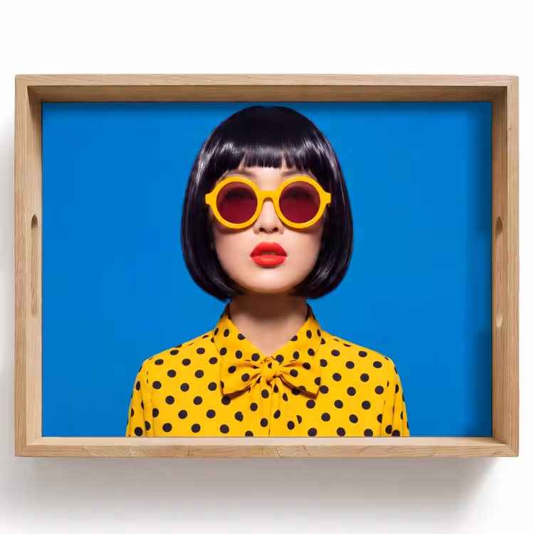 Vrouw - Zonnebril - Pop Art - Portret - Geel Dienblad Rechthoek middel -z3d_shopping