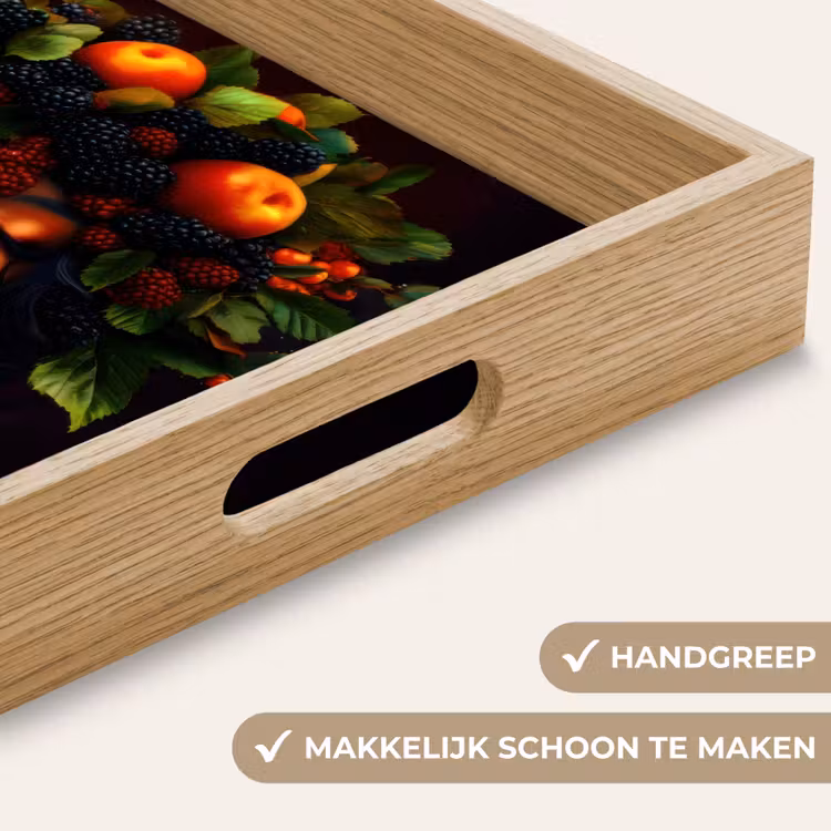 Vrouw - Zwart - Bessen - Bramen - Appels Dienblad Rechthoek middel -USP_HandgreepNL