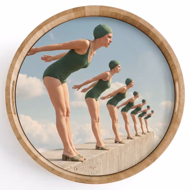 Dienblad - Vrouwen - Duikhouding - Wolken - Vrouwen - Duikhouding - Wolken Dienblad Rond middel