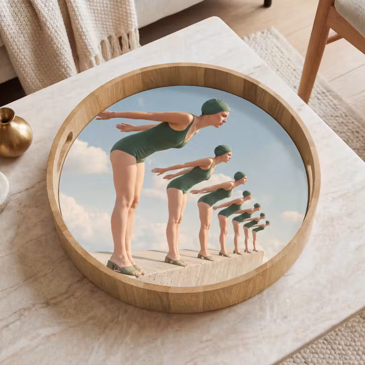 Dienblad - Vrouwen - Duikhouding - Wolken - Vrouwen - Duikhouding - Wolken Dienblad Rond middel