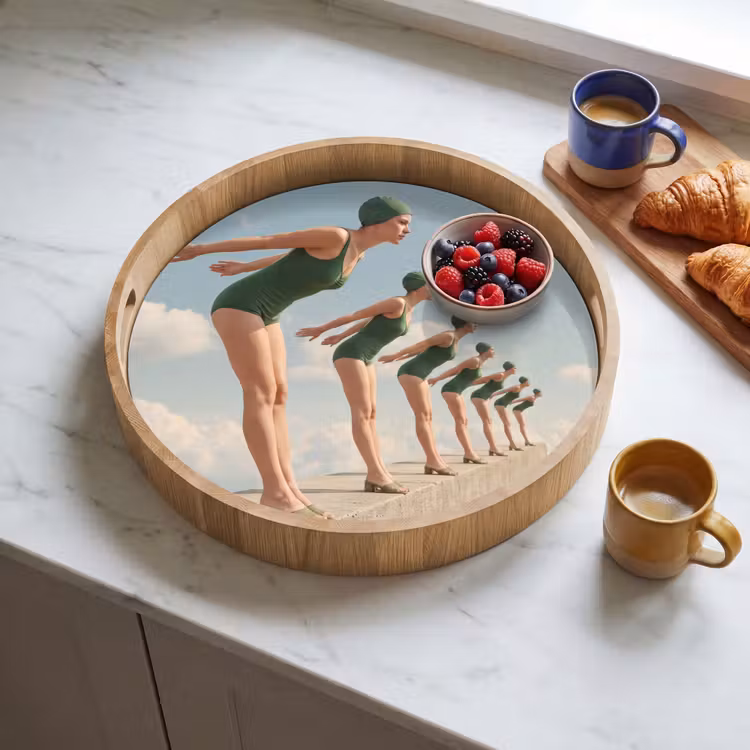 Dienblad - Vrouwen - Duikhouding - Wolken - Vrouwen - Duikhouding - Wolken Dienblad Rond middel