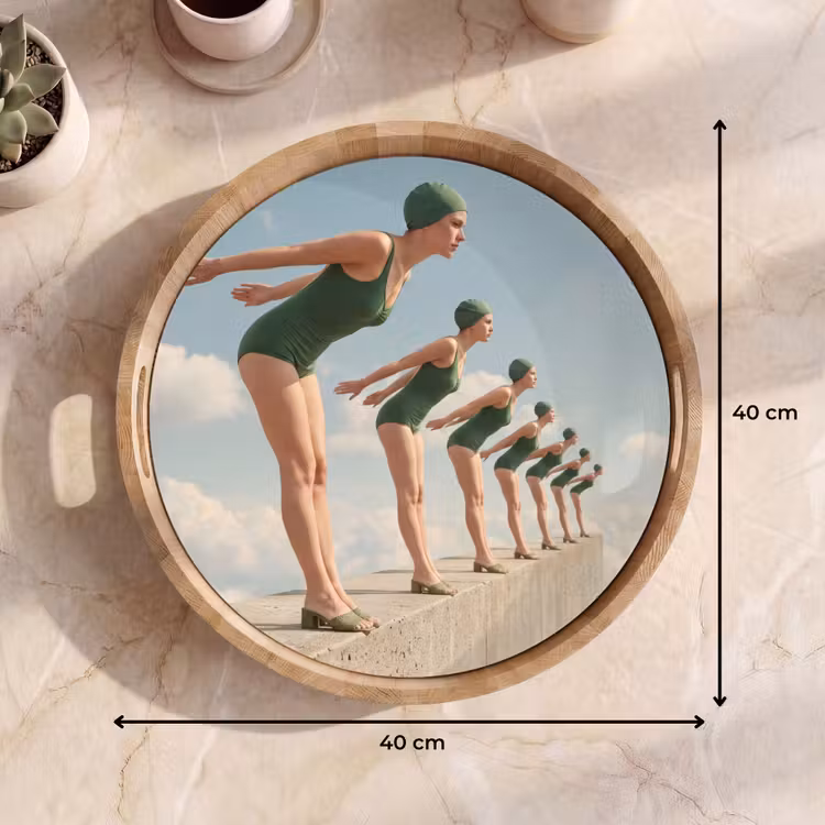 Dienblad - Vrouwen - Duikhouding - Wolken - Vrouwen - Duikhouding - Wolken Dienblad Rond middel
