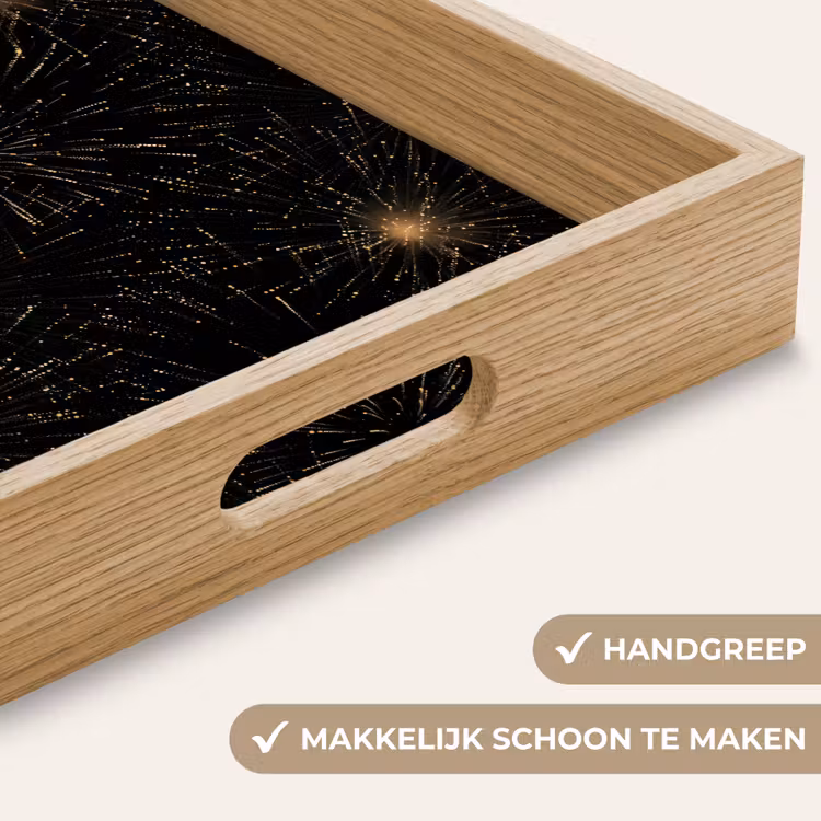 Vuurwerk - Patroon - Feestelijk - Goud - Zwart Dienblad Rechthoek middel 911 -USP_HandgreepNL