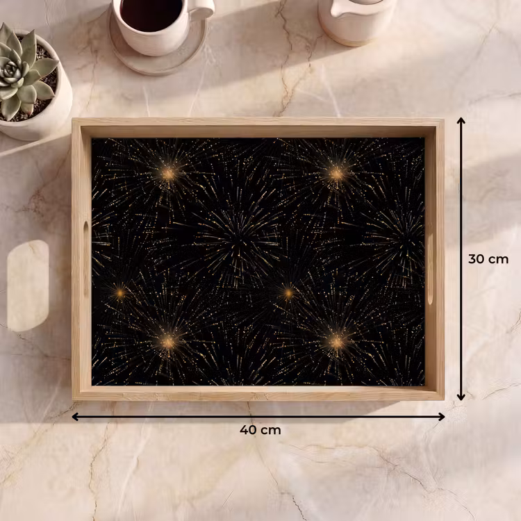Vuurwerk - Patroon - Feestelijk - Goud - Zwart Dienblad Rechthoek middel 911 -USP_Formaat