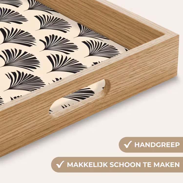 Waaiers - Botanisch - Zwart - Beige Dienblad Rechthoek middel 911 -USP_HandgreepNL