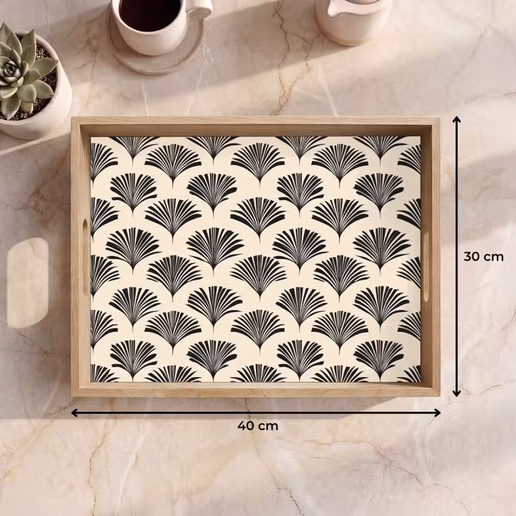 Waaiers - Botanisch - Zwart - Beige Dienblad Rechthoek middel 911 -USP_Formaat