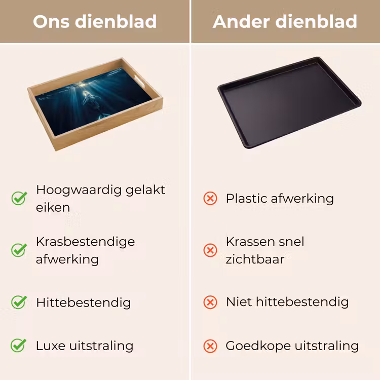 Walvis - Water - Zonnestralen - Blauw Dienblad Rechthoek middel -USP_VergelijkingNL