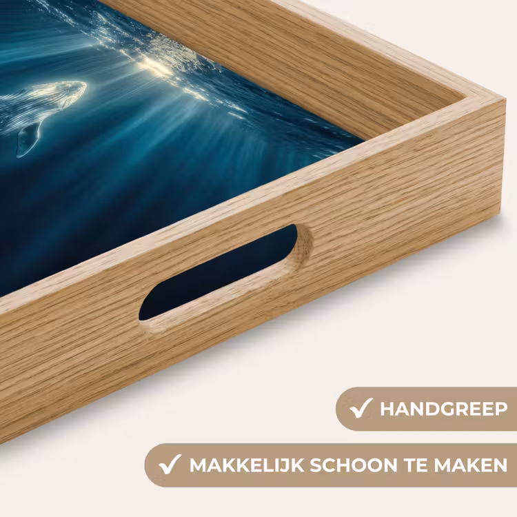 Walvis - Water - Zonnestralen - Blauw Dienblad Rechthoek middel -USP_HandgreepNL