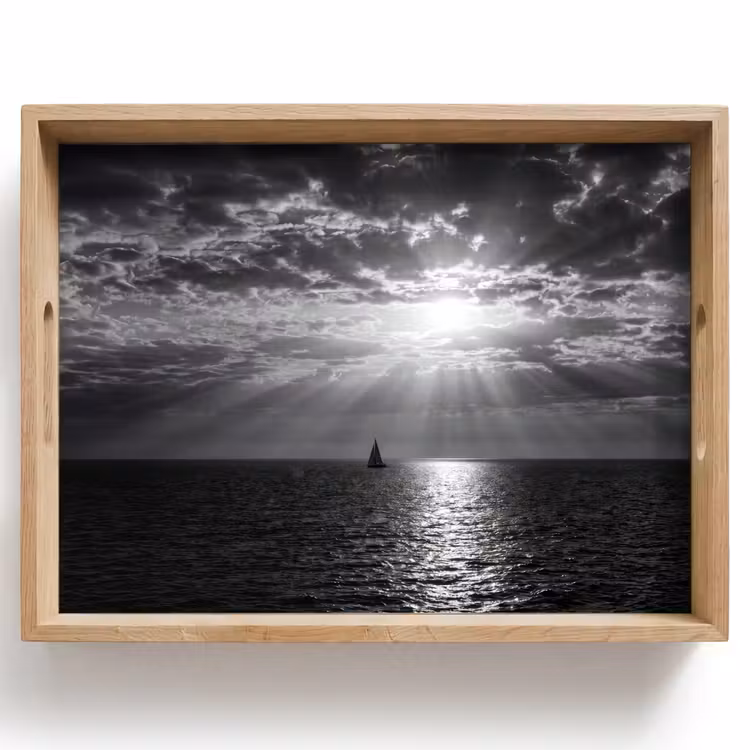 Water - Boot - Lucht - Natuur - Zwart-wit Dienblad Rechthoek middel -z3d_shopping
