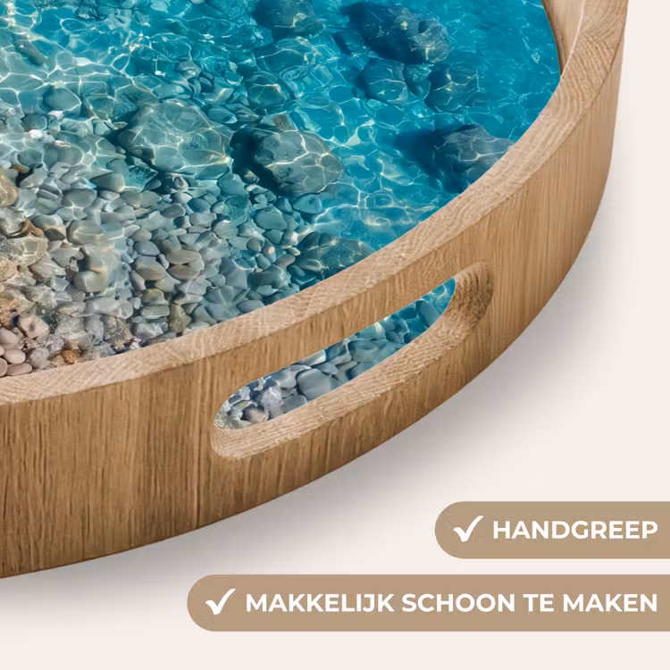 Water - Kiezels - Natuur - Levendig - Turkoois Dienblad Rond middel -USP_HandgreepNL