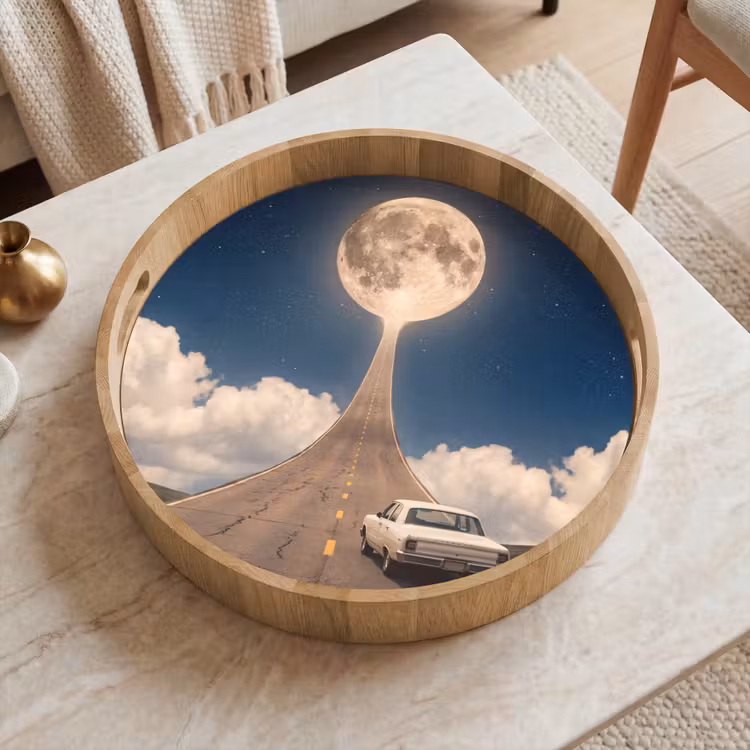Dienblad - Weg - Maan - Nacht - Weg - Maan - Nacht Dienblad Rond middel