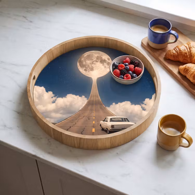 Dienblad - Weg - Maan - Nacht - Weg - Maan - Nacht Dienblad Rond middel