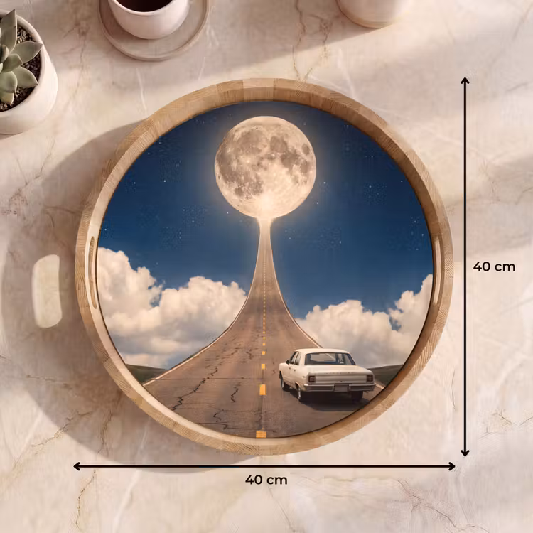 Dienblad - Weg - Maan - Nacht - Weg - Maan - Nacht Dienblad Rond middel
